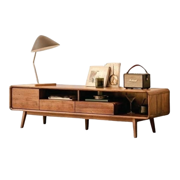 Wood TV Unit with Rounded Corners – Warm Minimalism and Mid-Century Charm 0