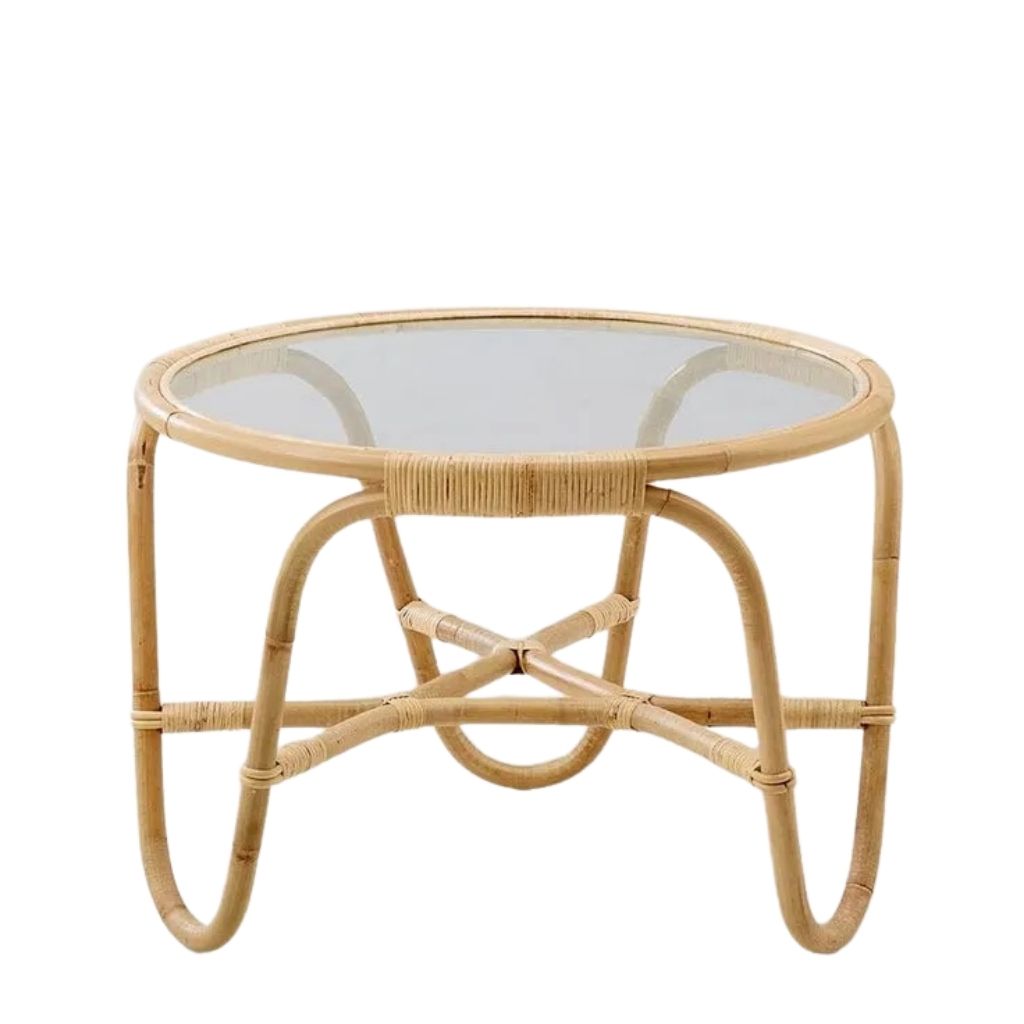 Bamboo Center Table With Natural Frame and Glass Top 0