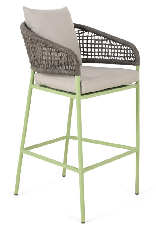 The Net Barstool – Outdoor Aluminum Bar Chair with Rope Back and Cushioned Seat 0