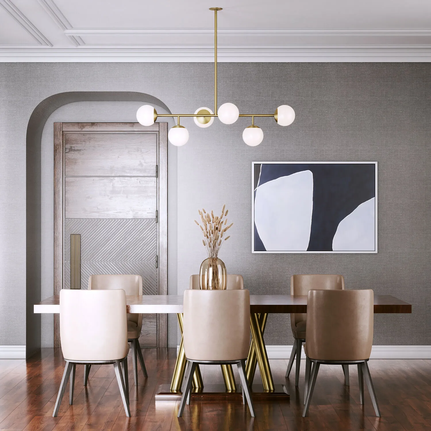 Modern Steel Ceiling Lamp With 6 Opal Globes Gold - YL735 1