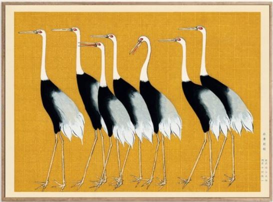 Japanese Red Crown Crane Flock Print 0
