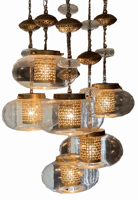 Glass and Copper Chandelier 0