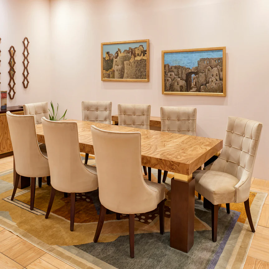 Reflection Beech Wood With Burl Veneer Dining Table With Gold Leaf Accents 3