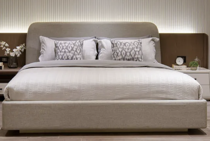 Aurora Bed With Upholstered Curved Headboard Beige 0