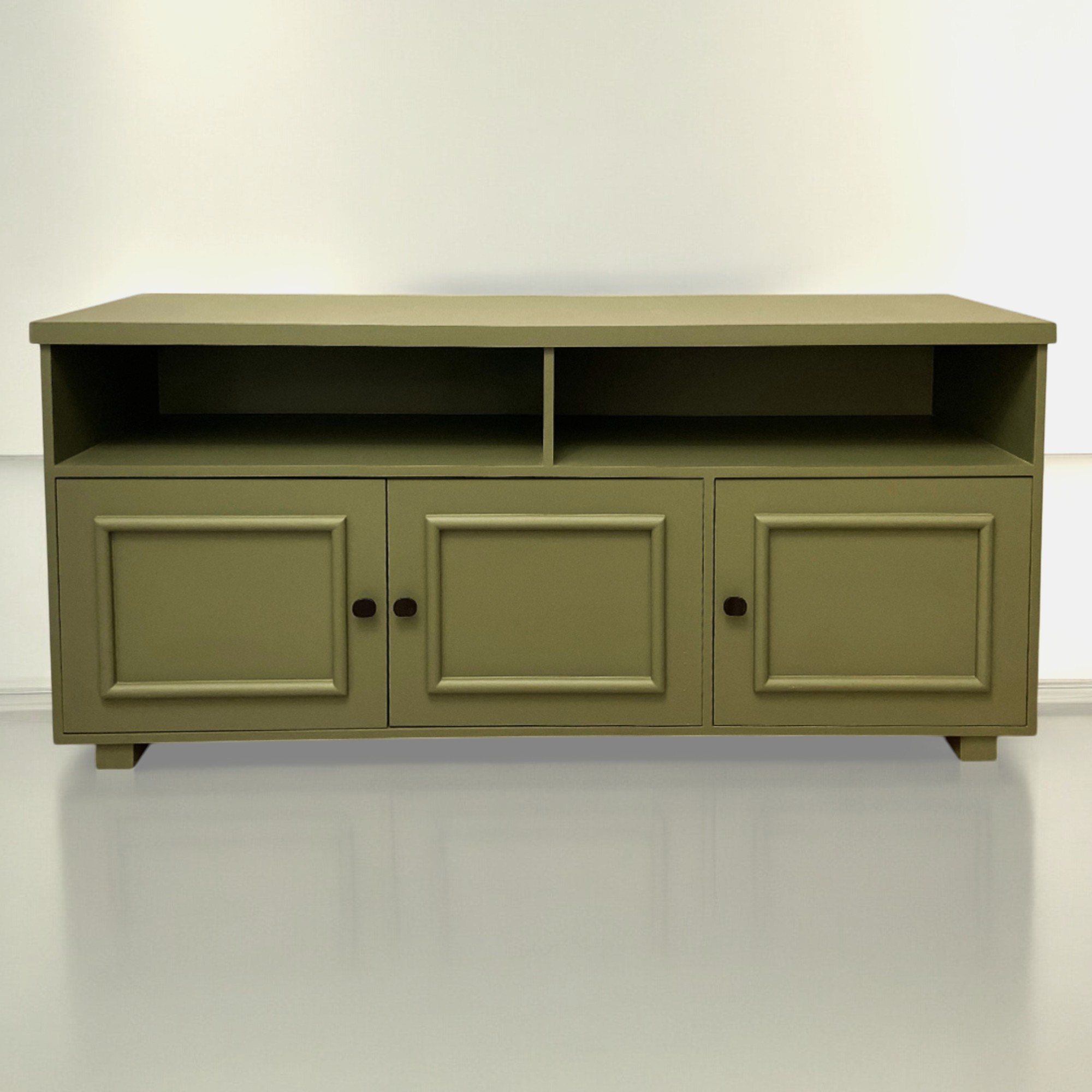 Green TV Unit With 3 Cabinets & 2 Open Shelves 0