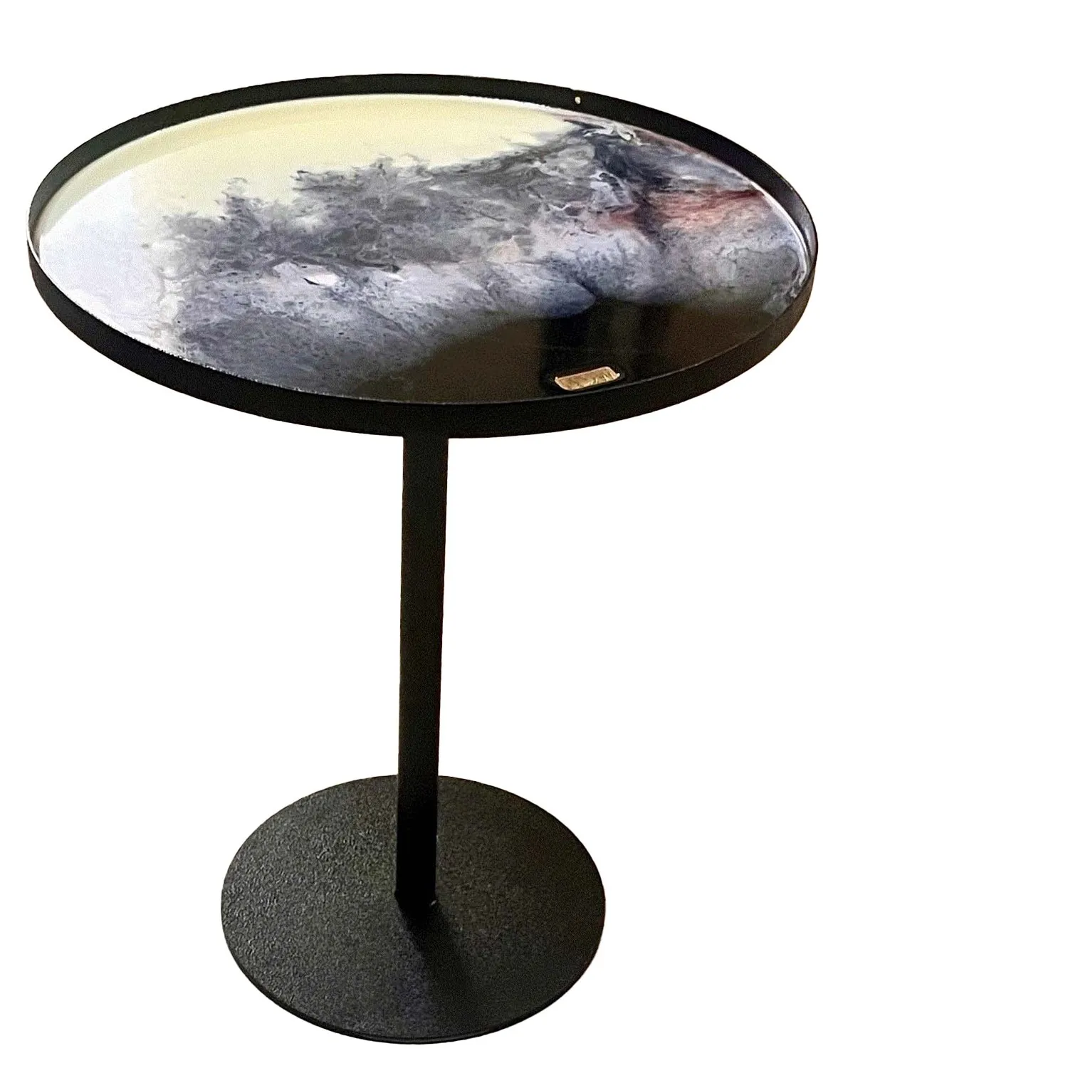 Cream and Black Epoxy Side Table – A Unique Blend of Artistic Resin and Steel Base 0