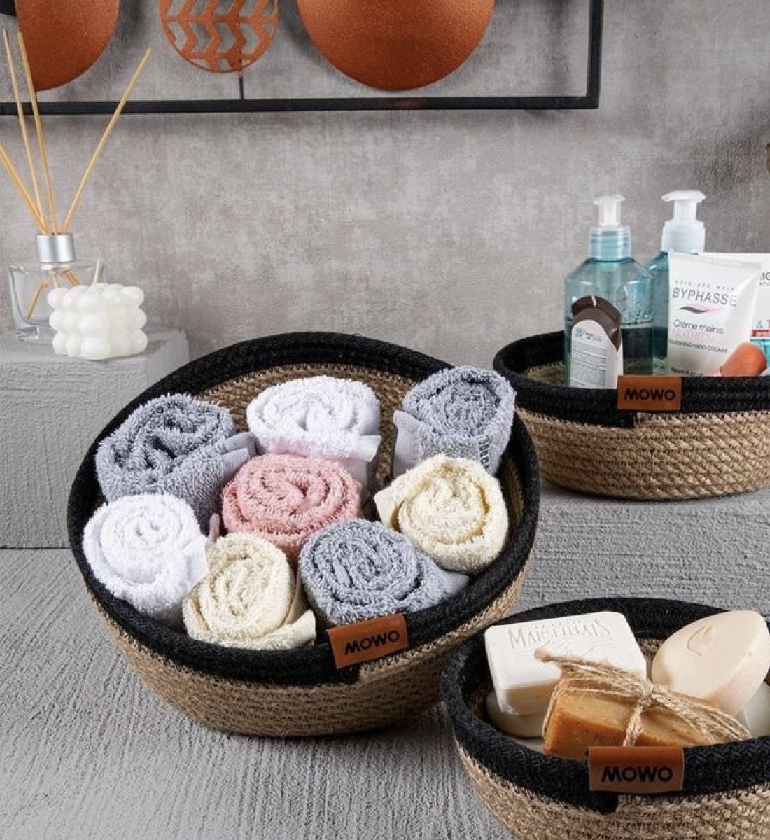 Set of 3 Woven Decorative Jute Baskets 0