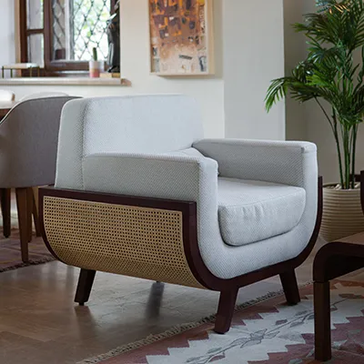 Entwine Armchair In Beech Wood & Cane - Premium Upholstery 3