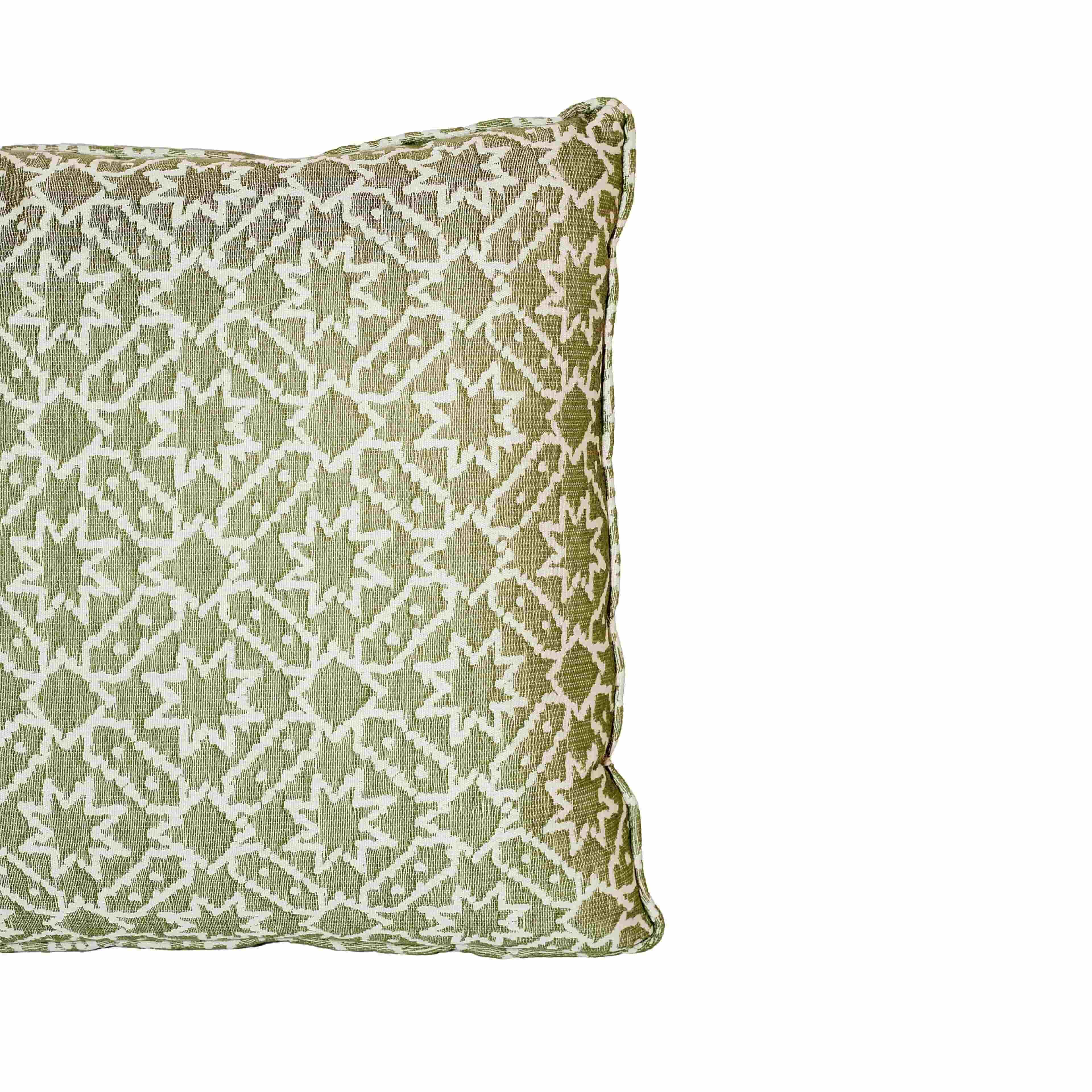 Modern Boho Throw Cushion  – Olive Green With White Star Motifs 1