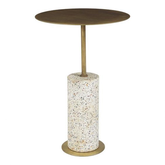 Lisa End Table - Brushed Gold Top With Terazzo Base - Round 0