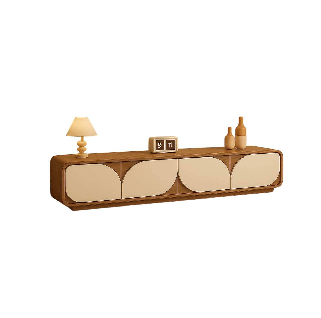 Curved Wood TV Unit with Arch Detailing – Sculptural Storage Solution 0