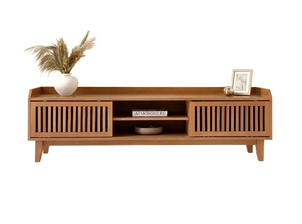 Sliding TV Unit With Drawers & Shelf - Beech Wood image