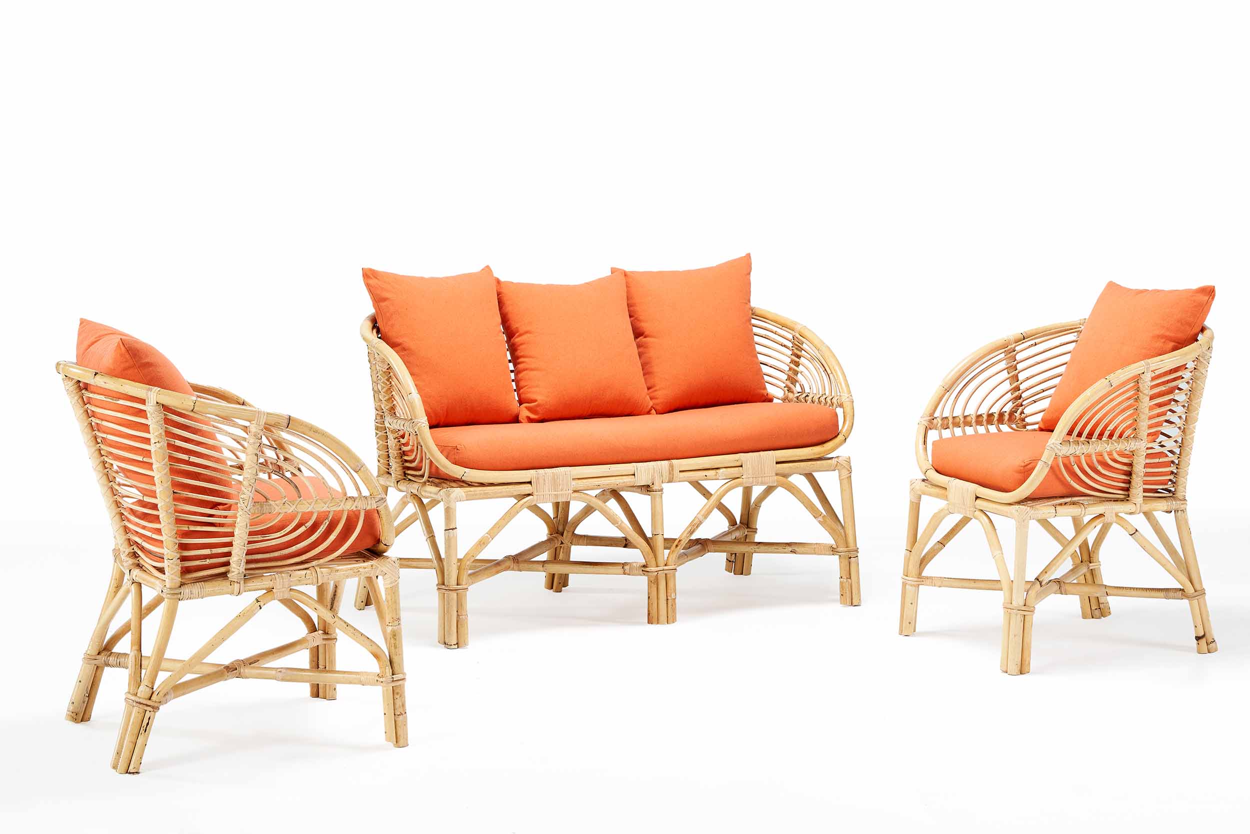 Allegra Bamboo Outdoor Set With Orange Cushions 1