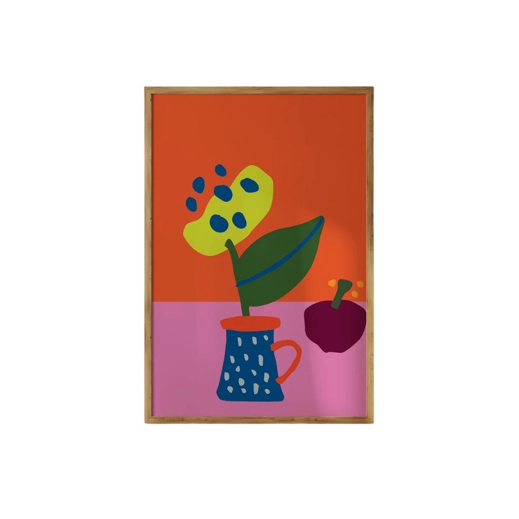 Colorful Modern Still Life Print – Bold Wall Art with Abstract Florals and Fruit 0