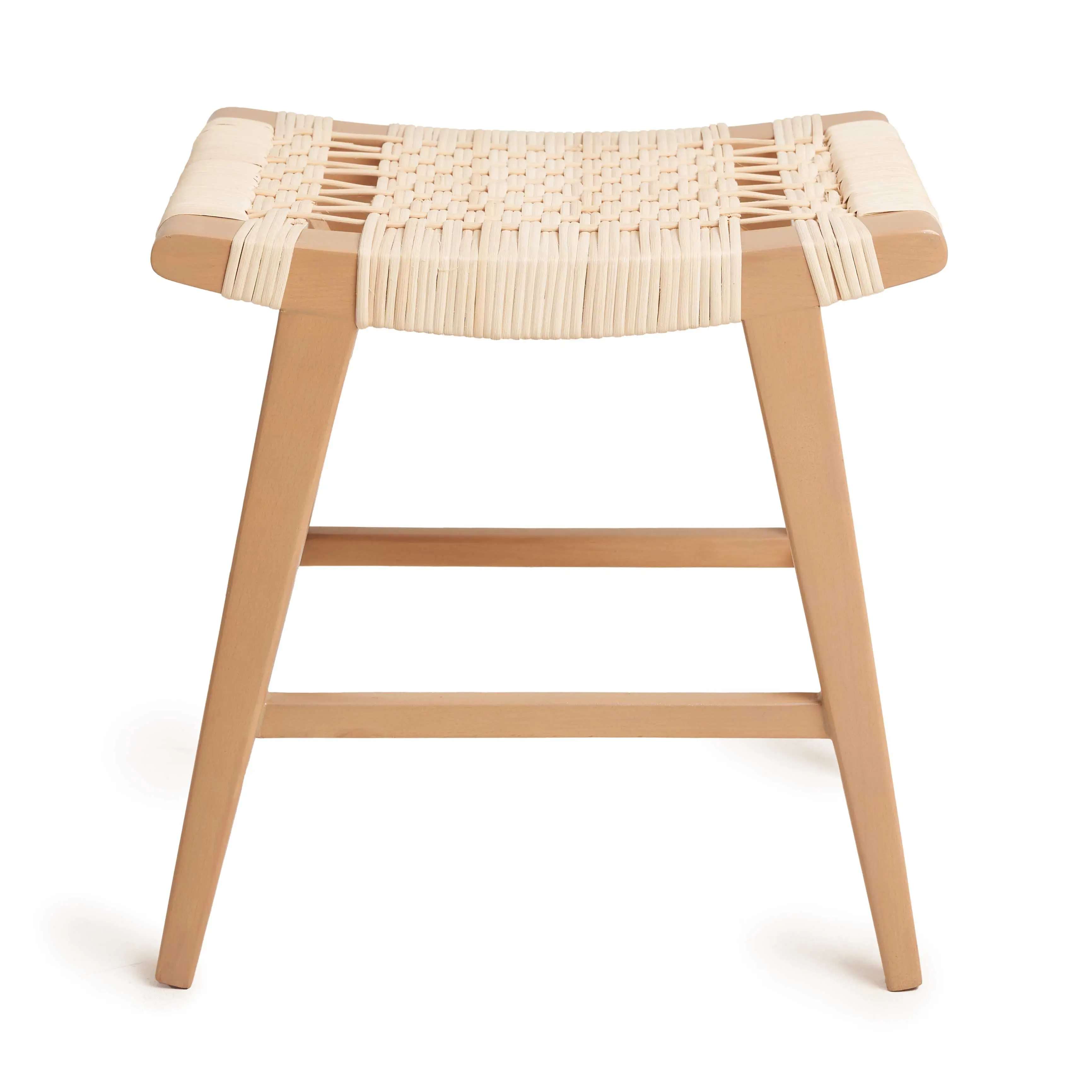 BP034 Stool With Slanted Beech Wood Legs & Woven Wicker Seat 0