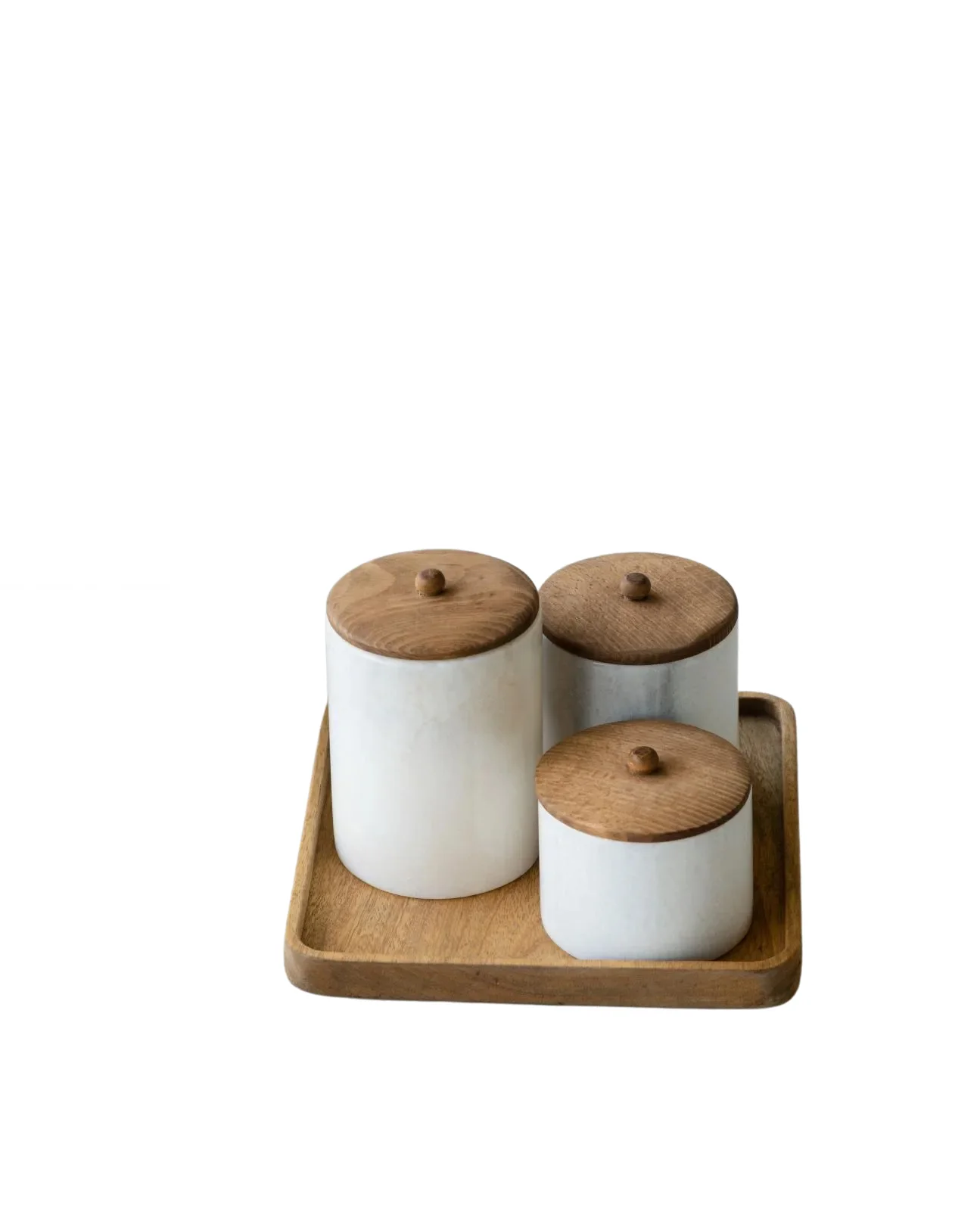 Clea Marble Jars With Wooden Lids 0