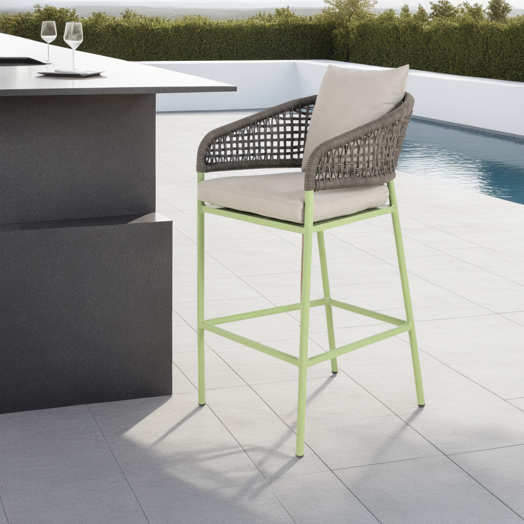 The Net Barstool – Outdoor Aluminum Bar Chair with Rope Back and Cushioned Seat 2