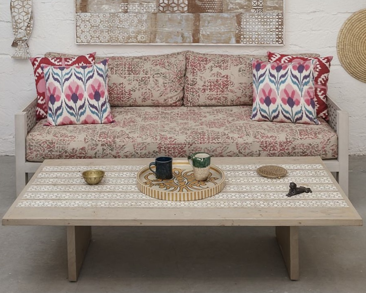 Alor Handcrafted Coffee Table With Stenciled Floral Design 0