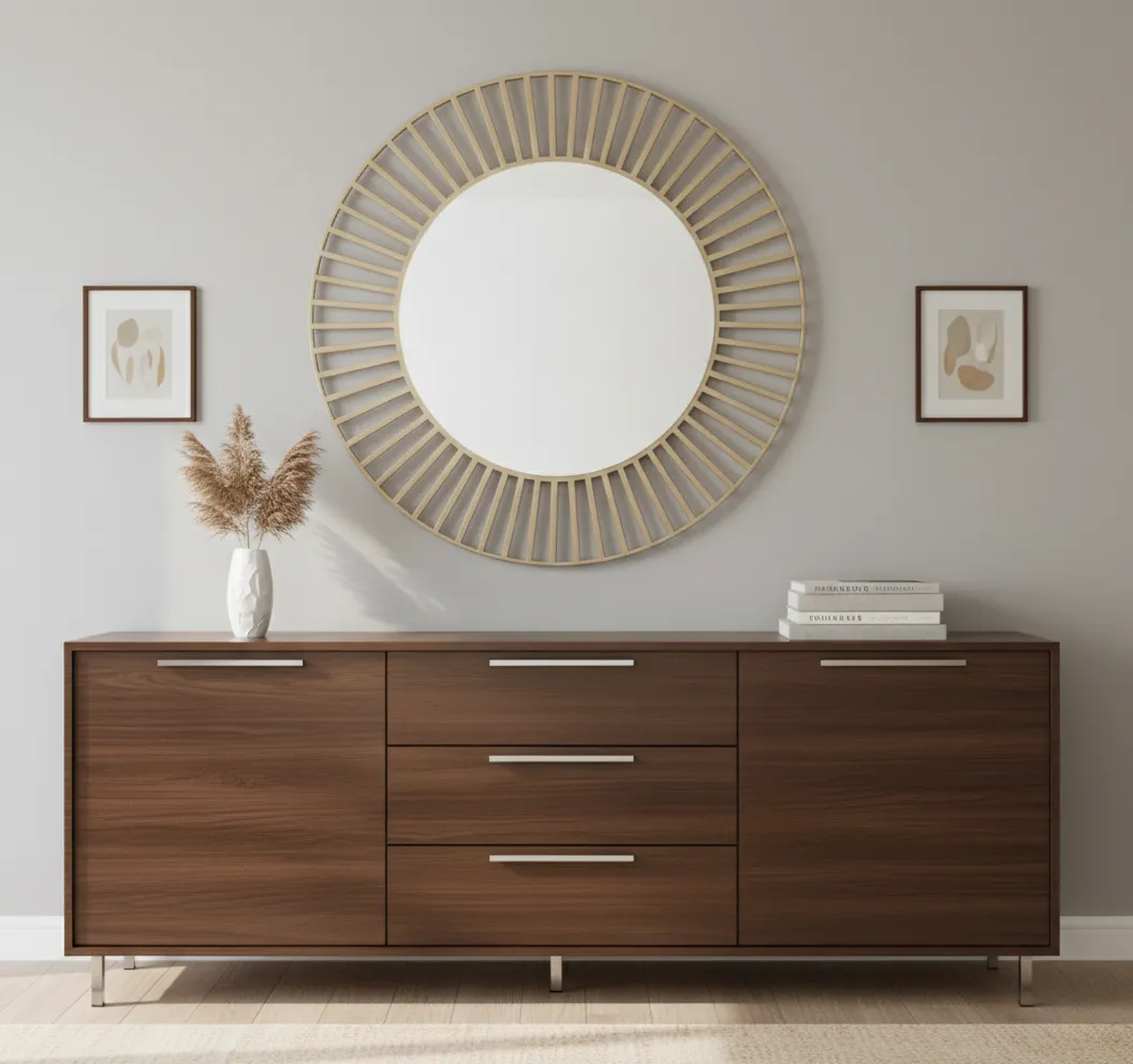 Ray Metal Wall Mirror – Round Design With Contemporary Sunburst Frame 1