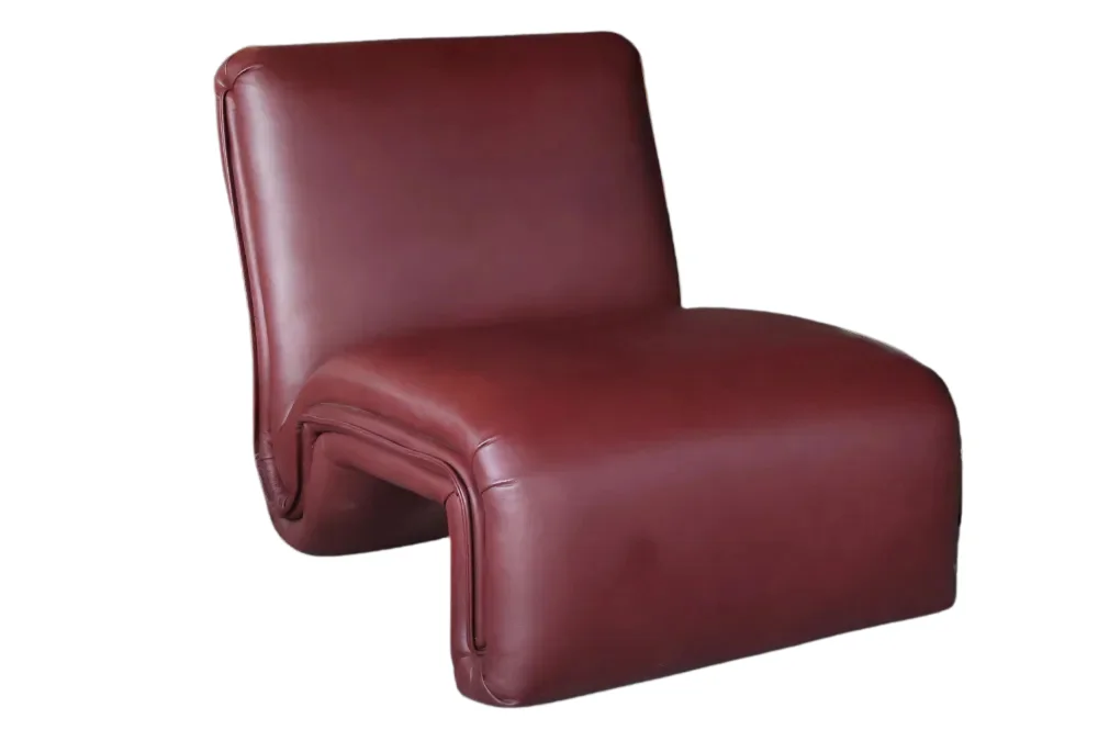 Burgundy Lounge Chair With Genuine Leather - Upholstered 0