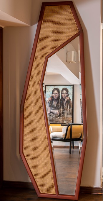 Kye Geometric Solid Beech Wood Cane Mirror 0