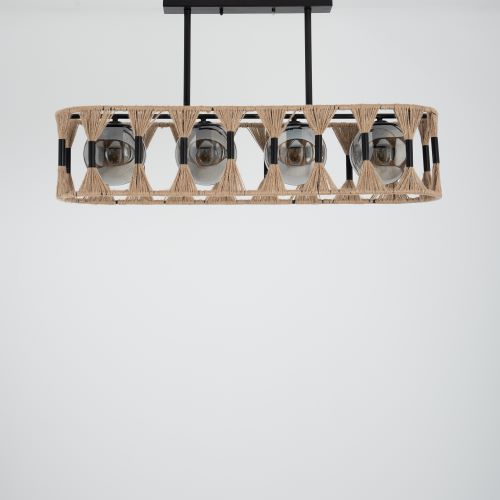 Rectangular Jute & Glass Pendant Lamp TA_BU_006 1