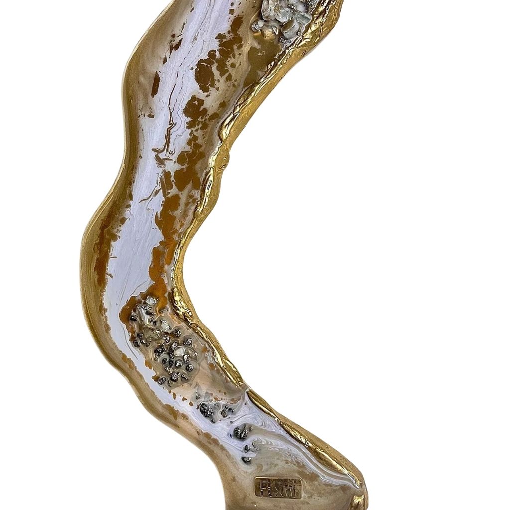 White & Gold One-Sided Mirror – Crafted with Epoxy and Crystal Accents 2
