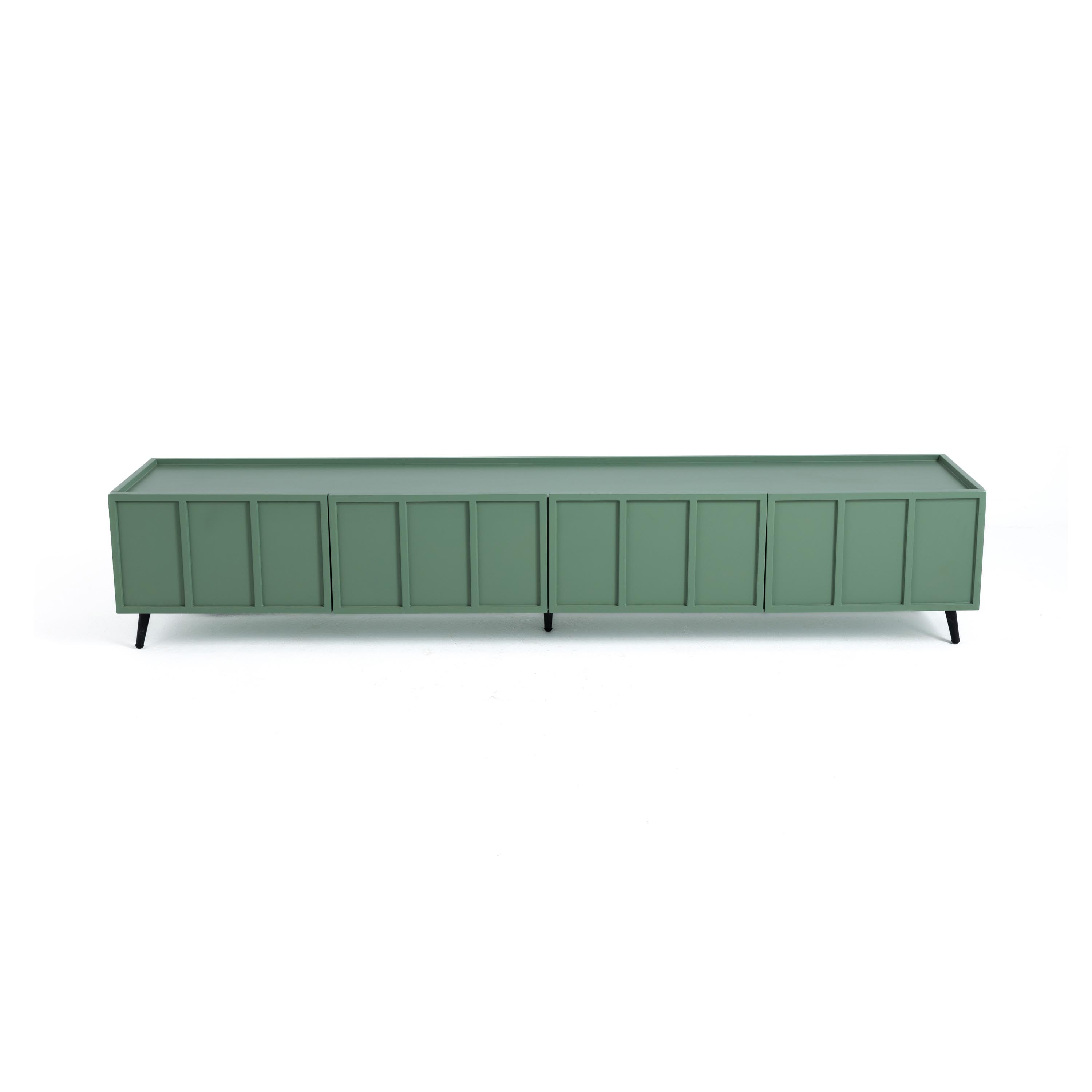 Carril Wooden TV Unit – 4 Hinged Doors - Steel Legs - Green 0