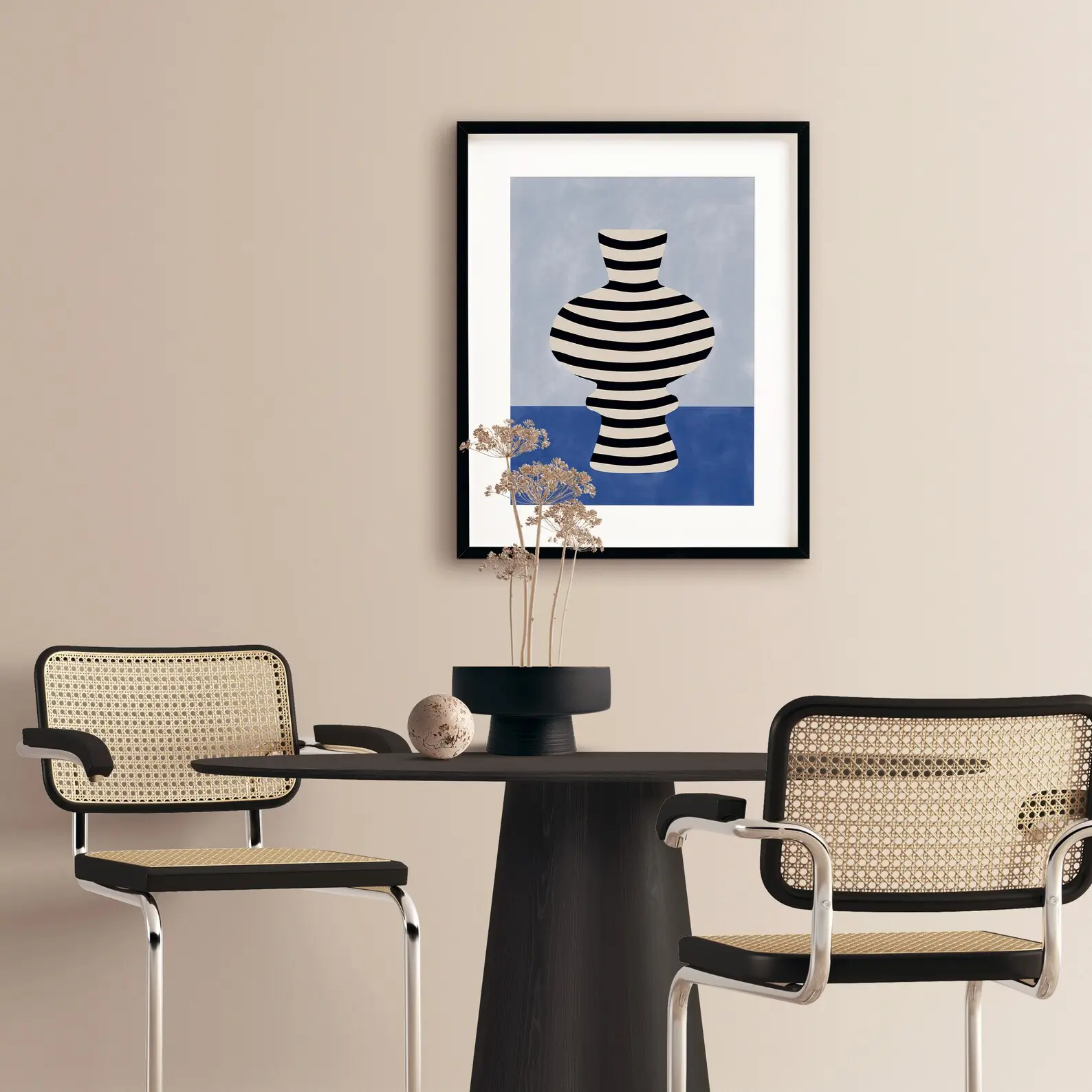 Black and White Striped Vase Artwork – Bold Contemporary Home Decor 1