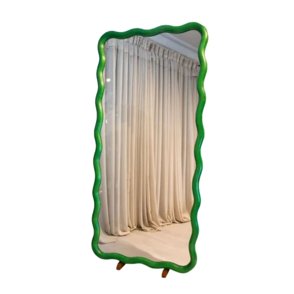 Kyōto Colored Wood Floor Mirror with Wavy Frame  - Wabi Sabi Style 0