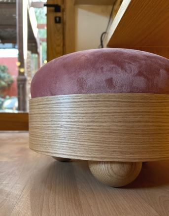 Bonba Pouf - Upholstered Seat With Carved Wooden Base 1