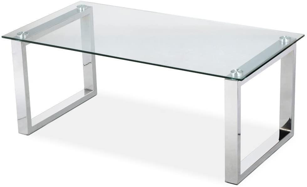 Desk with Glass Top and Metal Square Legs 0