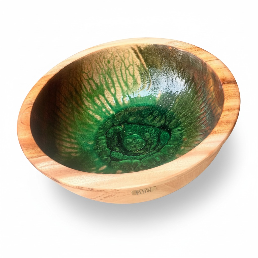 Green Gold Epoxy Bowl – Handmade Kaya Wood Centerpiece 0