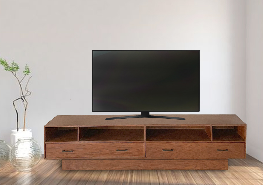 Contemporary Oak TV Unit With Open Shelves and Storage Drawers 0