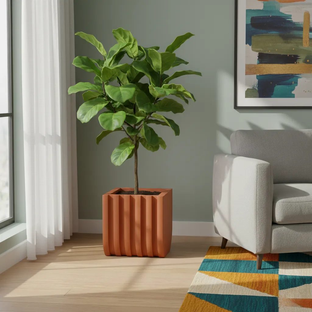 Modi Fluted Fiber Plant Pot – Terracotta Finish 1