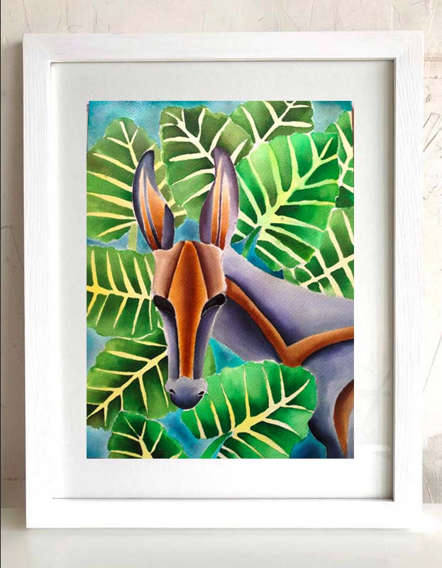 Mule & Colocasia Framed Fine Art Giclée Print 0