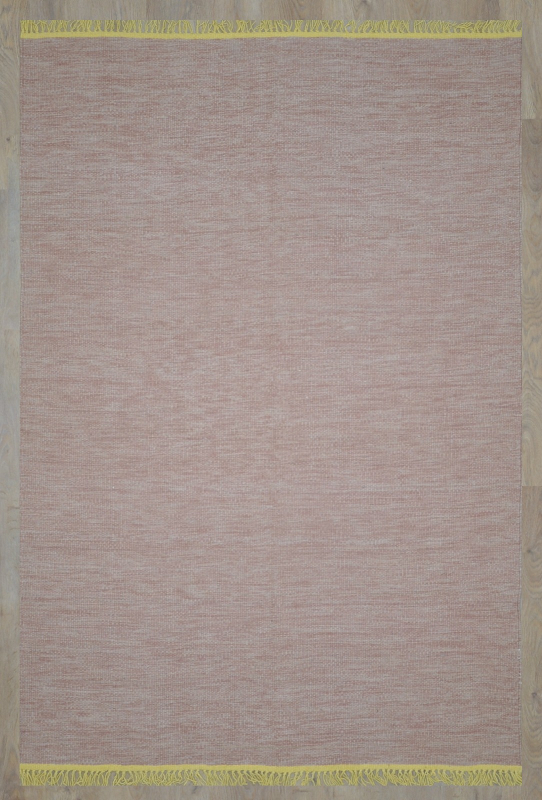Handwoven Natural Wool Kilim – Subtle Blush With Bright Yellow Fringe 0