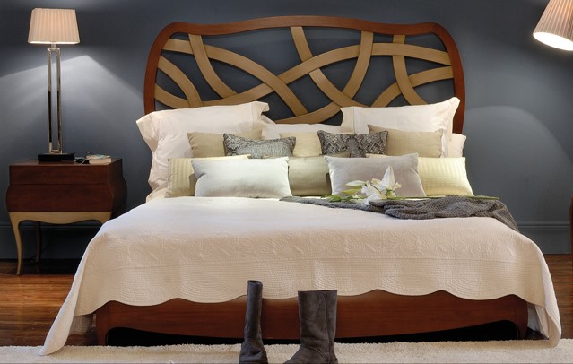 Artistic Wooden Bed with Curved Intricate Headboard 0