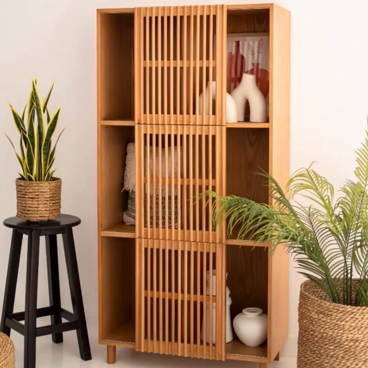 Beyla Shelf Unit In Natural Beech Wood With Oak Veneer 3