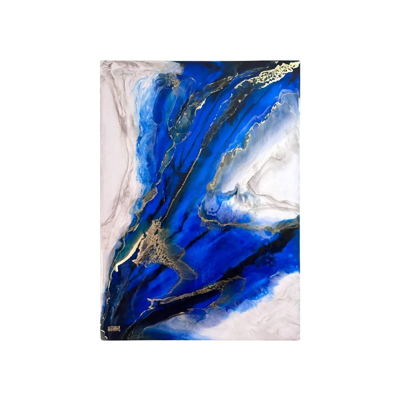 Blue and Gold Marble Epoxy Painting – A Touch of Handcrafted Elegance on Wood 0