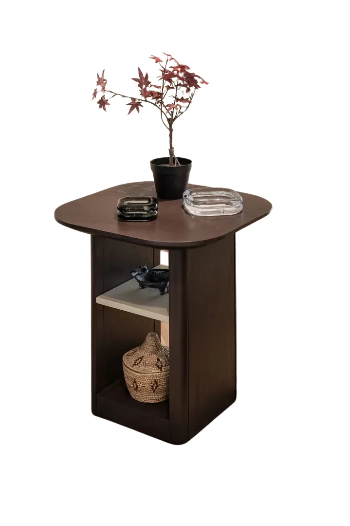 Side Table Tower - Wooden Structure - Shelves - Square Top 0