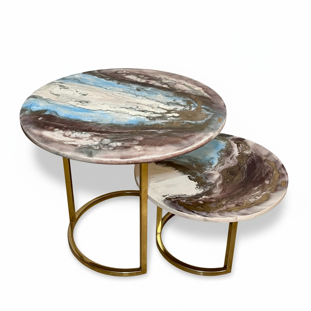 Light Blue & Maroon Center Tables – Set of 2 0