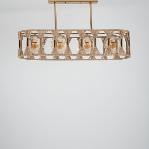 Gold Jute & Glass Linear Pendant Lamp TA_BU_009 1
