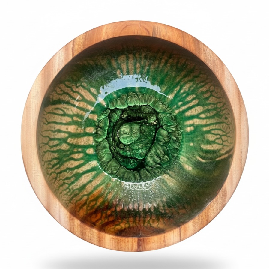 Green Gold Epoxy Bowl – Handmade Kaya Wood Centerpiece 2