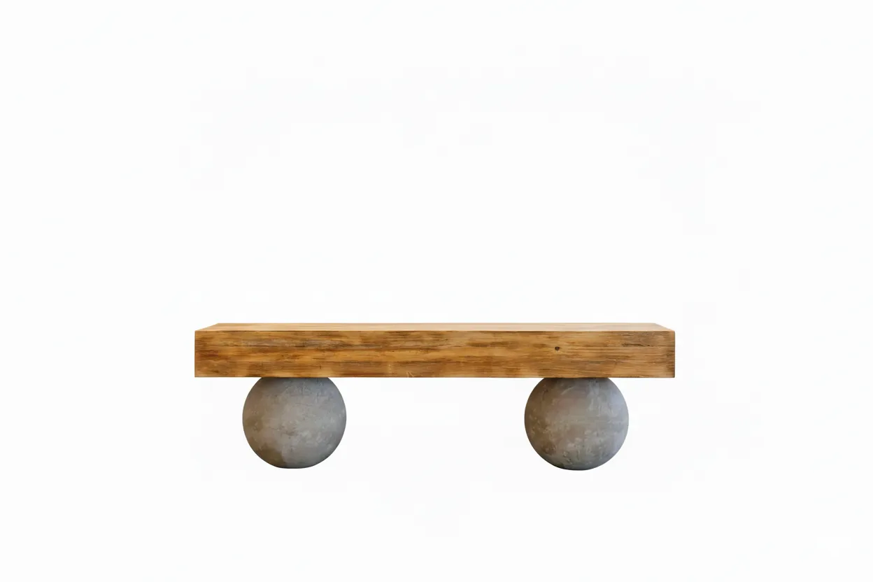 Rustic Wooden TV Unit With Pottery Ball Legs image