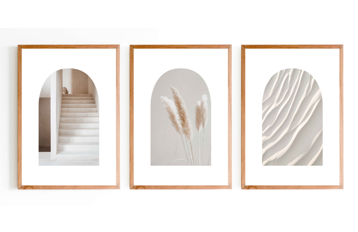 Aesthetic Printed Wall Art With Wooden Frame - Neutral Set of 3 0