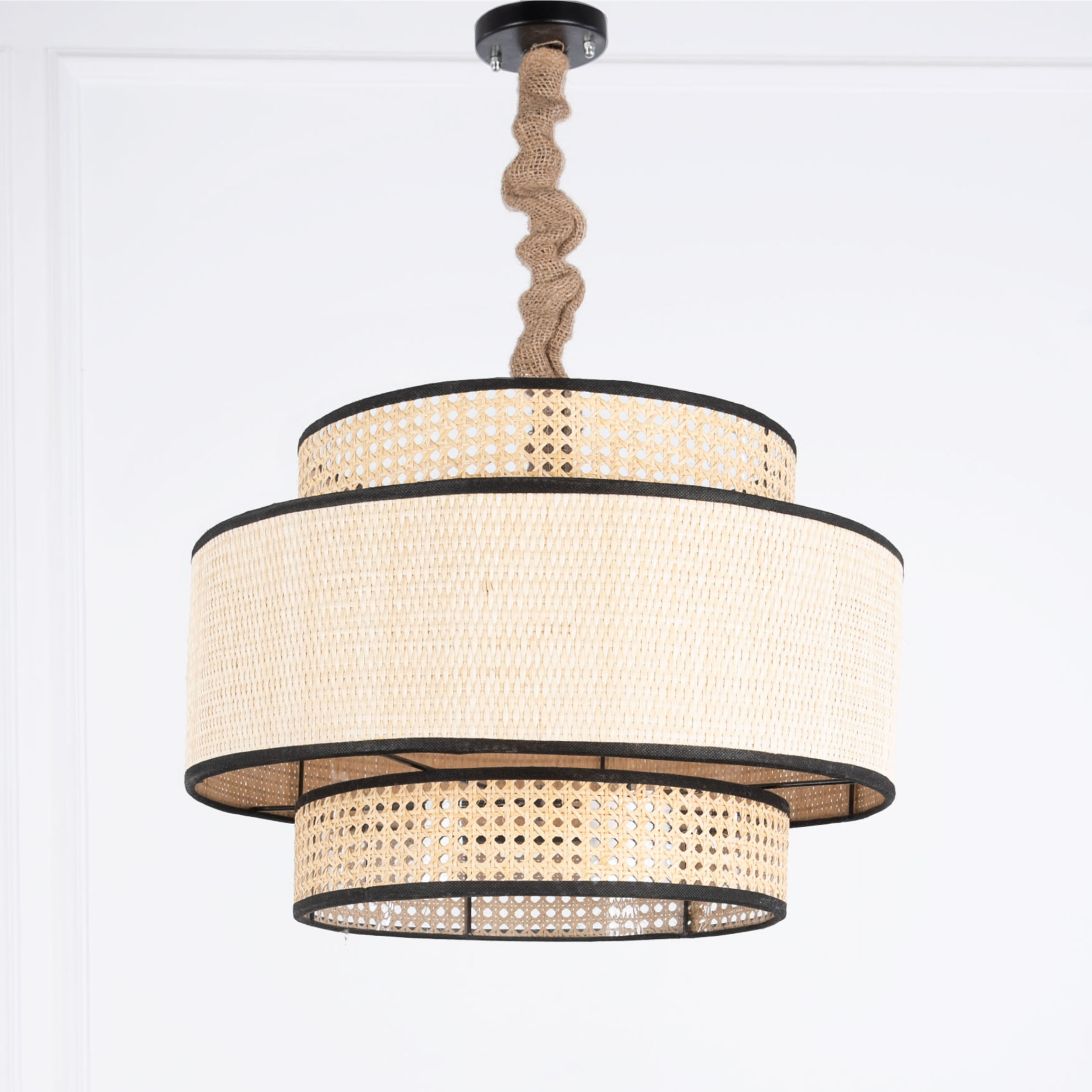 Cane & wicker chandelier - Black 0