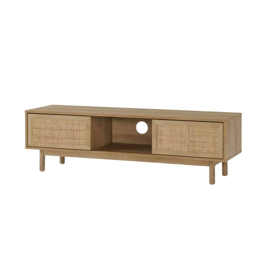Liza Rustic TV Unit in Oak Veneer and Rattan 0