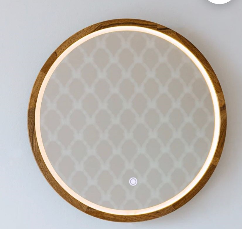 Florence Round LED Mirror With Natural Oak Frame – Modern Design 0