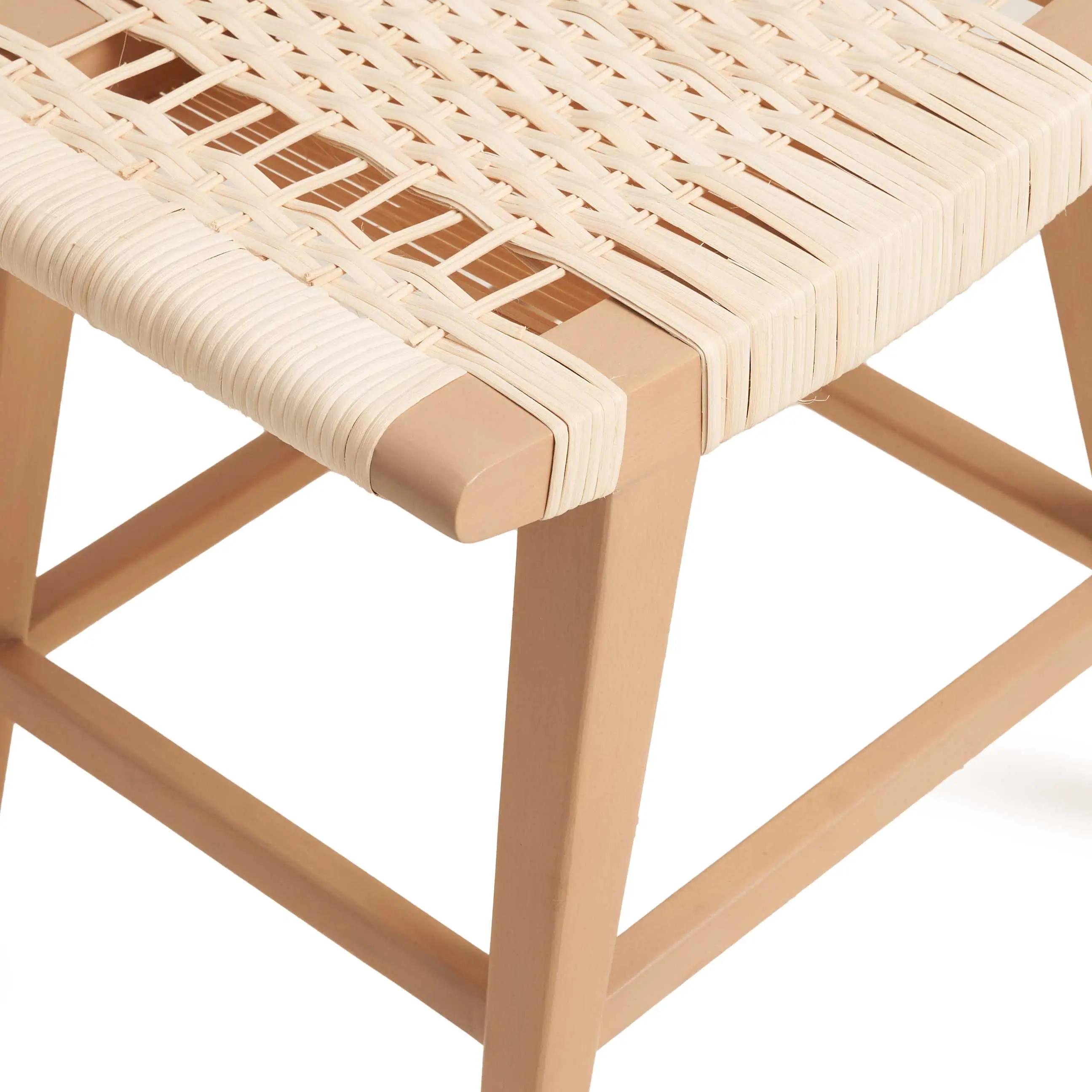 BP034 Stool With Slanted Beech Wood Legs & Woven Wicker Seat 3